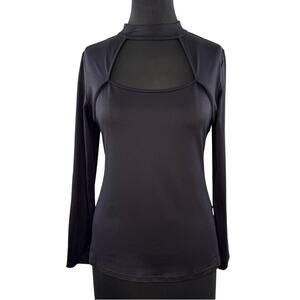 Anne Fontaine Adele Black Shirt Cutout Stretch Mock Neck Slim Fit Size 40 NEW